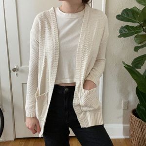 Urban Outfitters cream/white long cardigan with pockets and side cut
